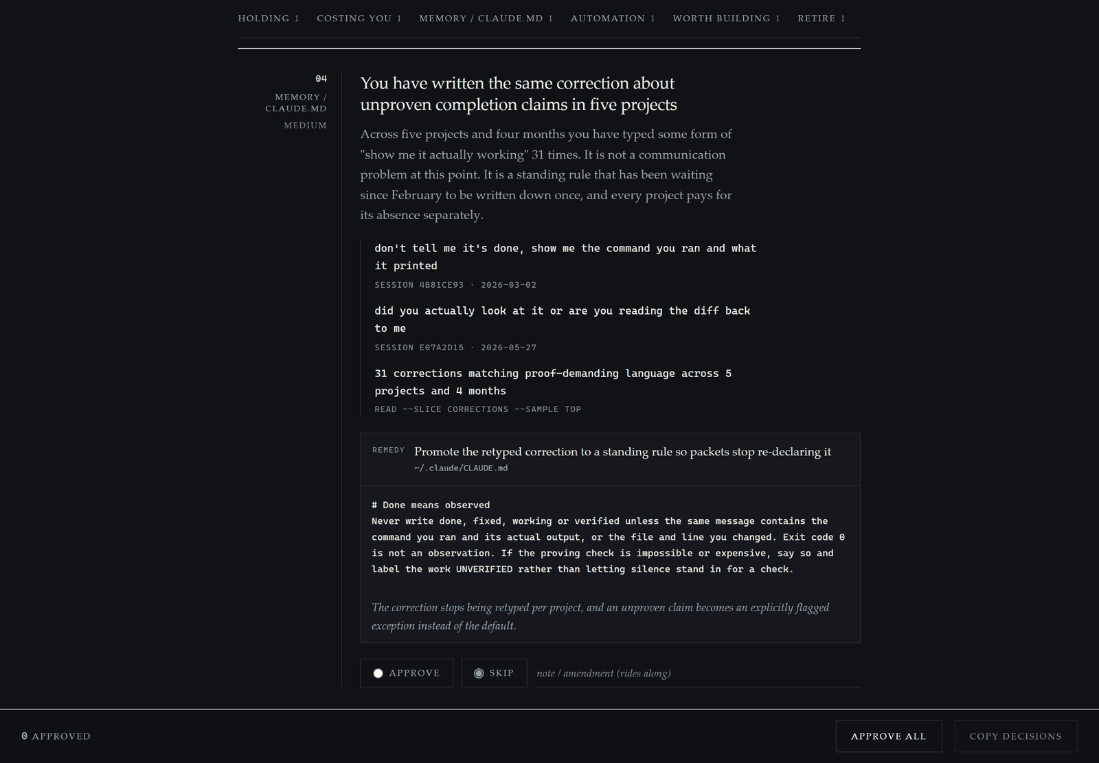 The same finding rendered in dark mode.